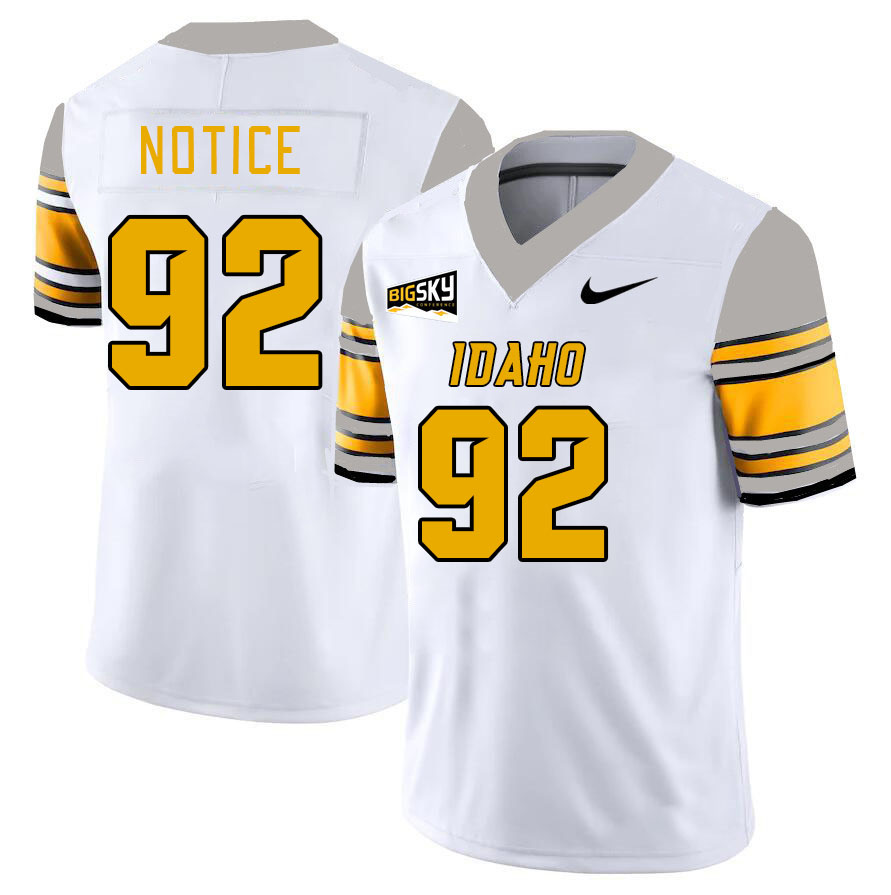 Men-Youth #92 Aamarii Notice Idaho Vandals 2023 College Football Jerseys Stitched-White